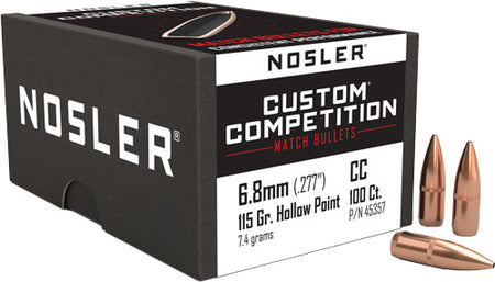 Nosler .277" 115 Grain Hollow Point Boat Tail Competition Bullets 100-Count