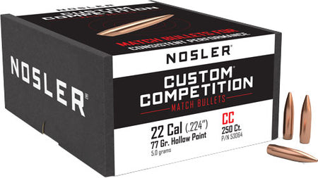 Nosler .224 Diameter 77 Grain HP-BT Custom Comp Bullets 250-Pack