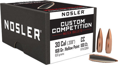 Nosler .308 Diameter 168 Grain HP-BT Custom Comp Bullets 100-Pack