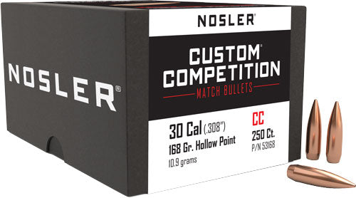 Nosler .308 Diameter 168 Grain HP-BT Custom Comp Bullets 250-Pack