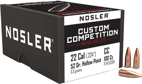 Nosler .224 Diameter 52 Grain HP-BT Custom Comp Bullets 100-Pack