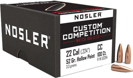 Nosler .224 Diameter 52 Grain HP-BT Custom Comp Bullets 100-Pack