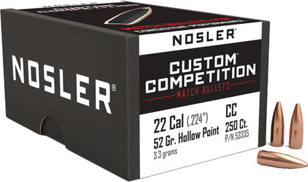 Nosler .224 Diameter 52 Grain HP-BT Custom Comp Bullets 250-Pack