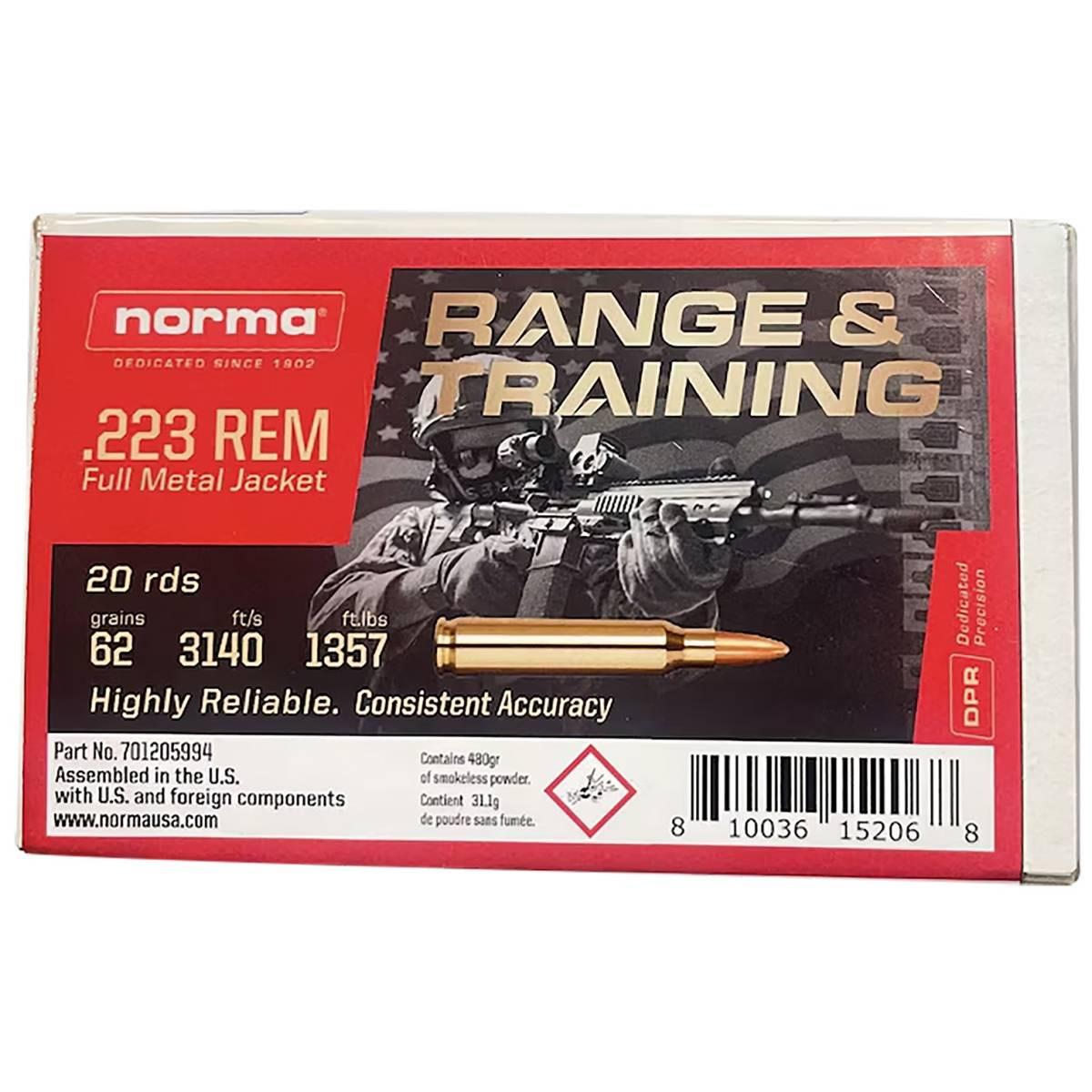 Norma .223 Remington Range & Training 62 grain Full Metal Jacket ammunition