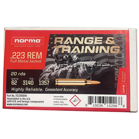 Norma .223 Remington Range & Training 62 grain Full Metal Jacket ammunition