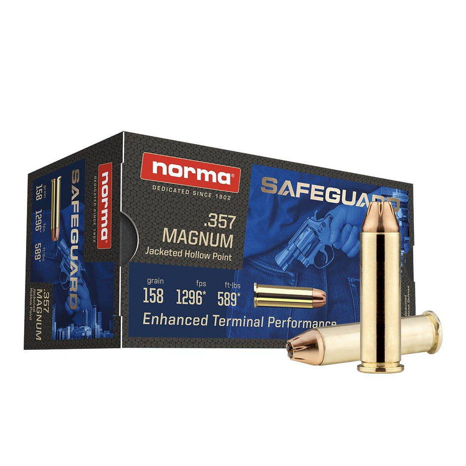 Norma .357 Magnum Safeguard 158 grain Jacketed Hollow Point ammunition