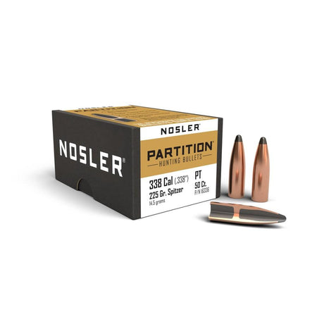 Nosler 338 Cal 225gr Partition Spitzer Point Bullets 50/Box