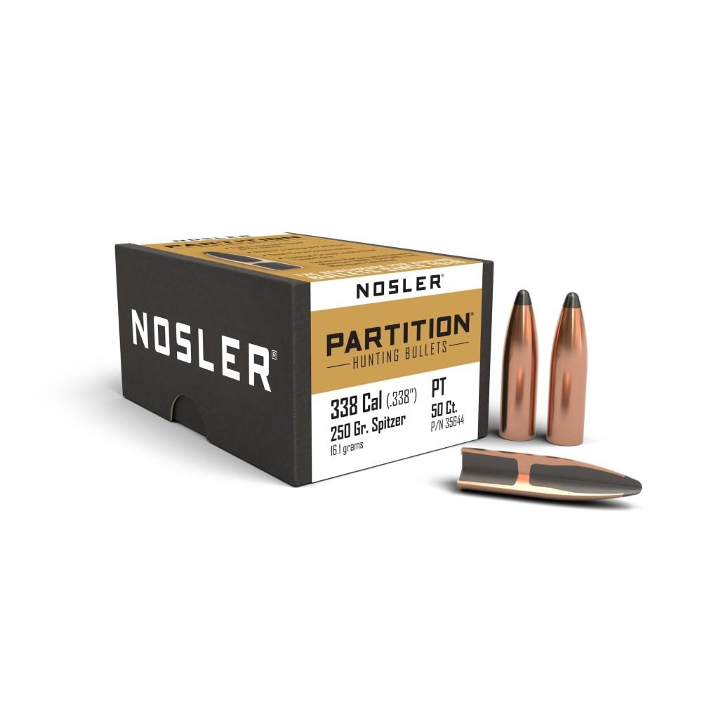 Nosler 338 Cal 250gr Partition Spitzer Point Bullets 50/Box