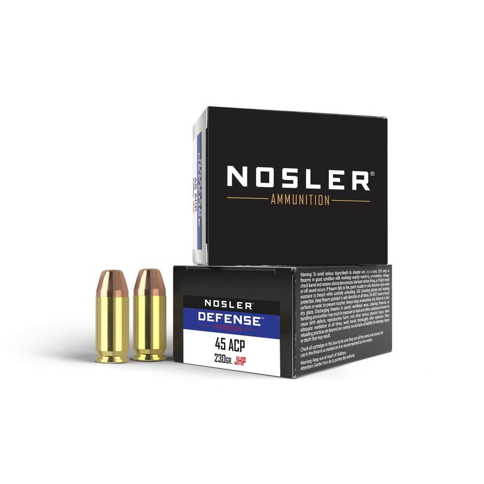 Nosler .45 ACP/Auto Defense 230 grain Bonded Performance Jacketed Hollow Point ammunition