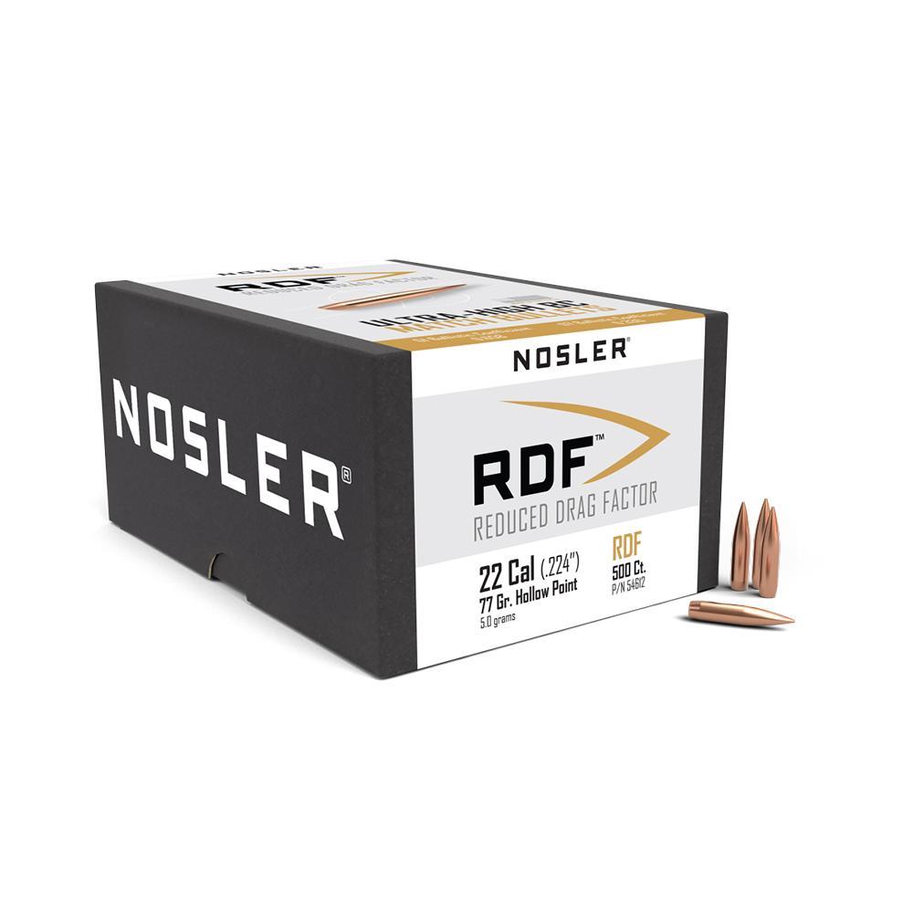 Nosler 22 Cal 77gr RDF Hollow Point Boat Tail Bullets 500/Box