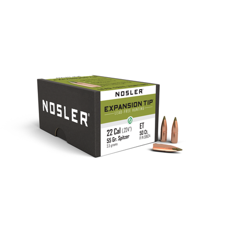 Nosler E-Tip .224" 55 Grain Lead Free Spitzer Rifle Bullets 50 Count