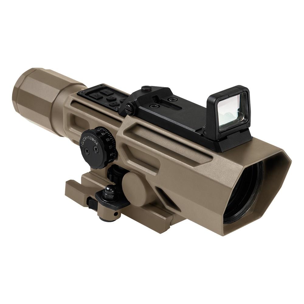 NcStar VSM ADO 3-9x42mm P4 Sniper Rifle Scope Integrated Red Dot Fold-Down Tan