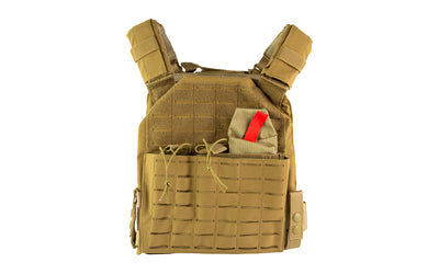 NcSTAR Laser-Cut Plate Carrier with Kangaroo Pouch, 10x12 Hard Plates, MOLLE, Tan CVLCPC3050T