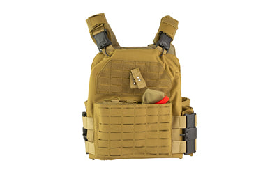 Quick Release Plate Carrier Tan 2XL Magnetic Shoulder Side Buckles Laser Cut MOLLE Slots Side Plate Pockets Kangaroo Pouch Adjustable Cummerbund