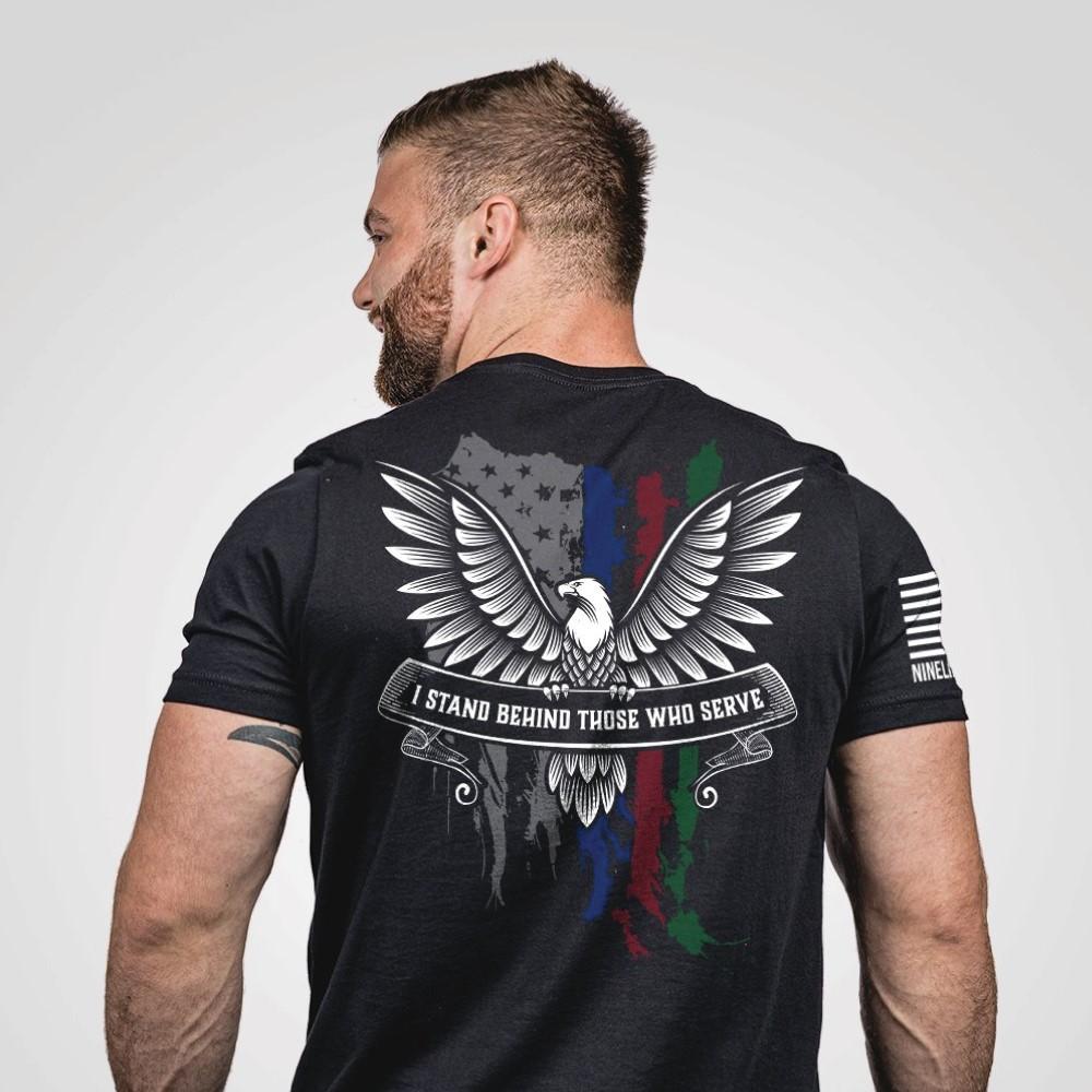 Nine Line Apparel I Stand Behind Those Who Serve Tee Shirt Black Small
