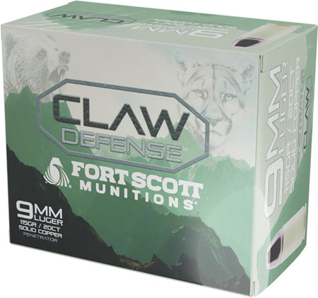 Fort Scott Munitions 9mm Luger / Parabellum Claw Defense 115 grain Solid Flat Nose ammunition