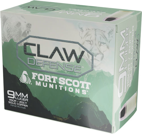 Fort Scott Munitions 9mm Luger / Parabellum Claw Defense 115 grain Solid Flat Nose ammunition