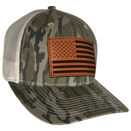 Outdoor Cap Bottomland Trucker with USA Flag Leather Patch Camo