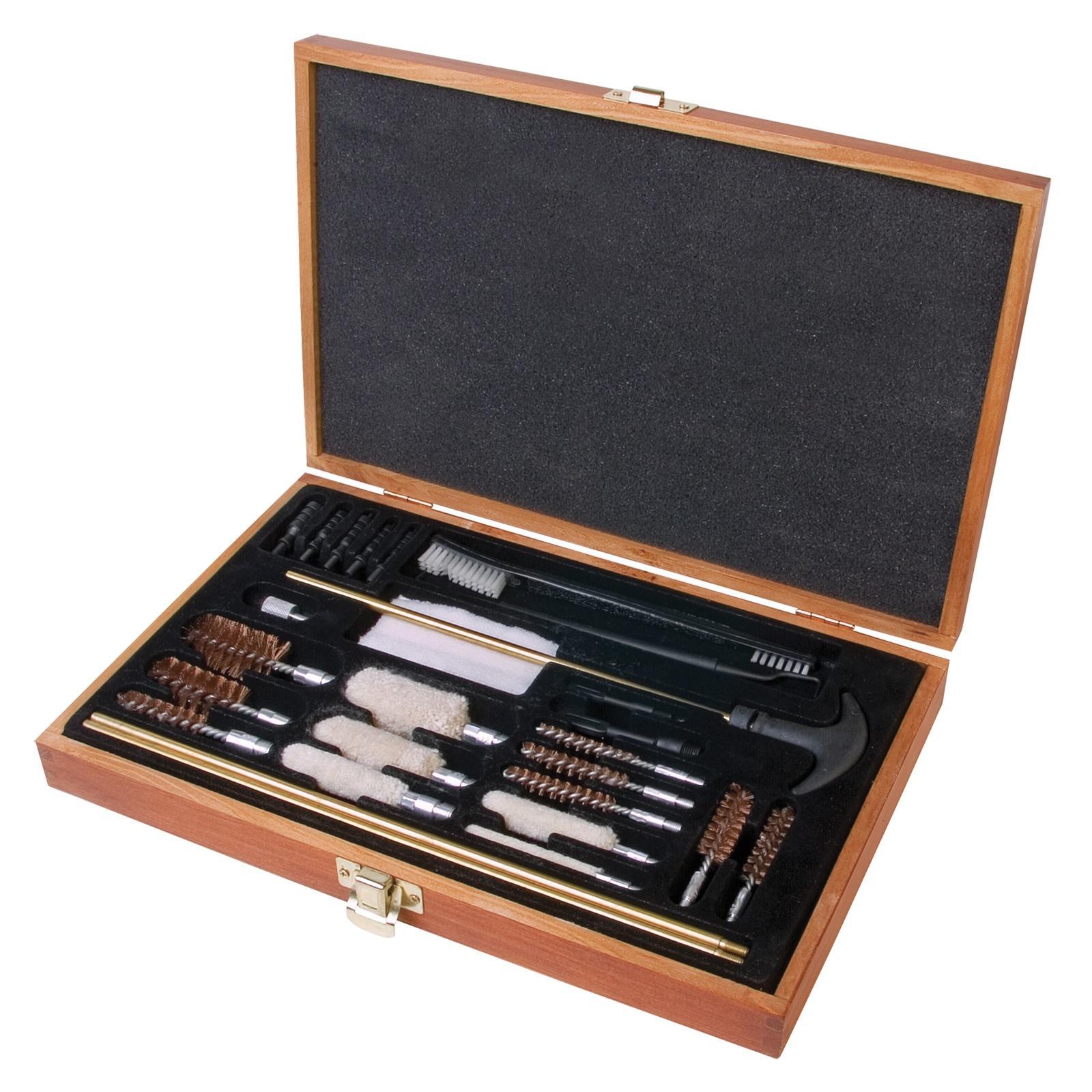 Outers 28-Piece Brass Universal Firearm Cleaning Kit - Wood Box