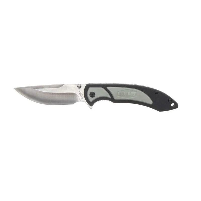 Old Timer Trail Boss Drop Point Folding Knife 3 1/2" Black TPE Grip