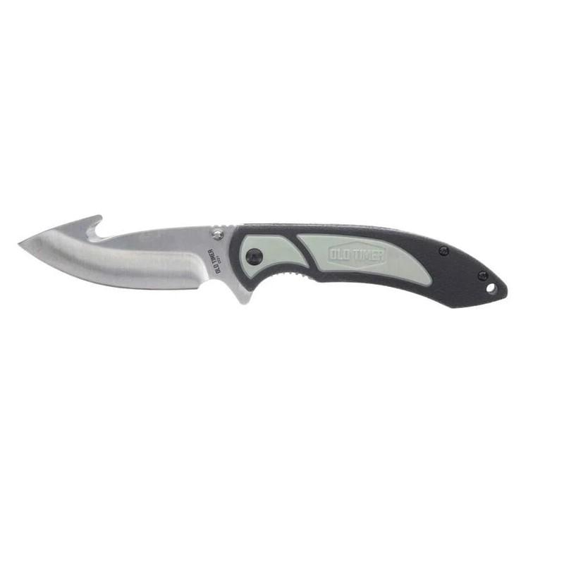 Old Timer Trail Boss Gut Hook Folder 8Cr Steel 3.5" Blade Black TPE