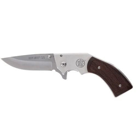 S&W M325 Revolver Knife 3" Blade Brown Wood Grip Finger Flipper
