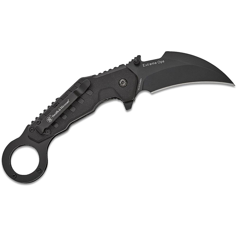 S&W Extreme Ops Karambit Assisted Opening Folding Knife 3" Hawkbill Blade Black Box