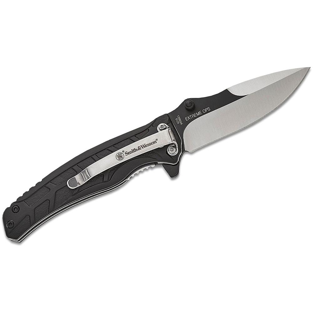 S&W Extreme Ops 3-Inch Drop Point Folder - Black & Silver Two Tone