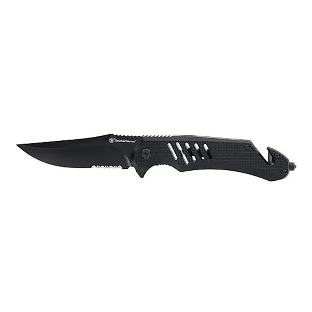 Smith & Wesson Extreme Ops 3.5" Clip Point Folding Knife Black Glass Breaker and Strap Cutter