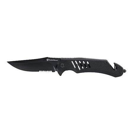 Smith & Wesson Extreme Ops 3.5" Clip Point Folding Knife Black Glass Breaker and Strap Cutter