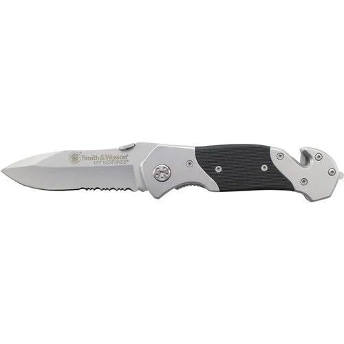S&W 1st Response Partial Serrated Drop Point Folding Knife 3.3" Black and Silver