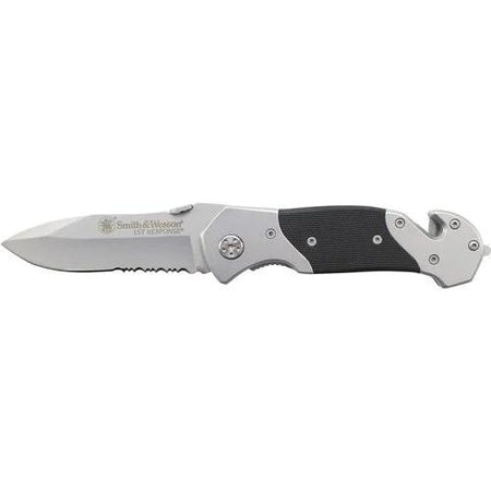 S&W 1st Response Partial Serrated Drop Point Folding Knife 3.3" Black and Silver