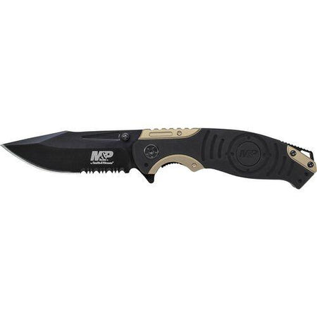 Smith & Wesson M&P Folding Pocket Knife Drop Point 3.48" Black and Tan Handle