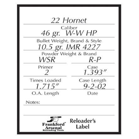 Frankford Arsenal Pistol/Rifle Reloading Labels Adhesive 100 Count