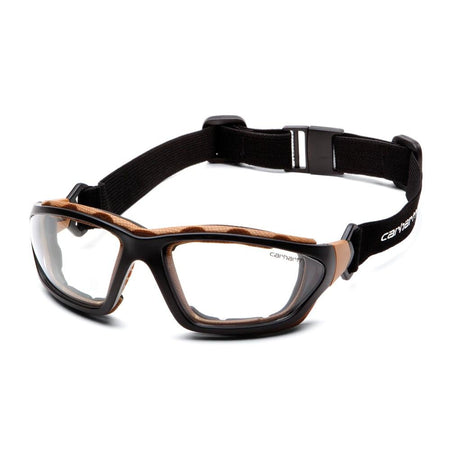 Carhartt Carthage Pyramex Shooting Glasses Black Tan Frame Clear Anti-Fog