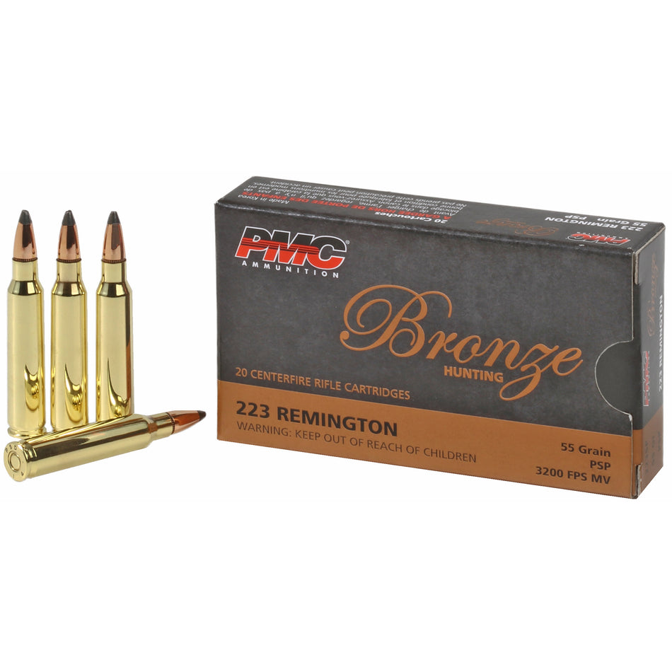 PMC Bronze Pointed Soft Point (PSP) 55 Grain .223 Remington 3200 fps 741569040167