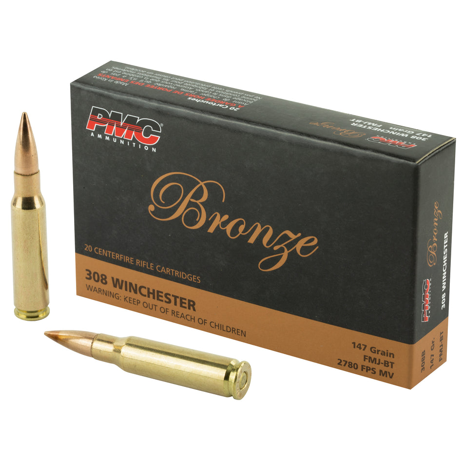 PMC .308 Win / 7.62x51mm Bronze 147 grain Full Metal Jacket Boat Tail ammunition