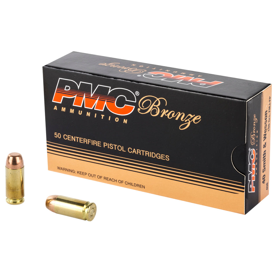 PMC Bronze Full Metal Jacket Flat Point 180 Grain .40 S&W 985 fps 741569070454