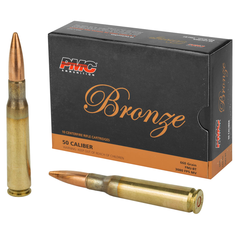 PMC Bronze Full Metal Jacket Boat Tail 660 Grain .50 BMG 3080 fps 741569060356