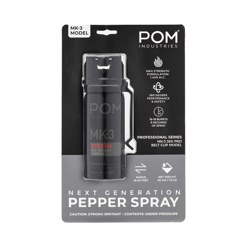 POM Pepper Spray MK3 Pro Model 2oz Black with 360PRO Bag-on-Valve Technology