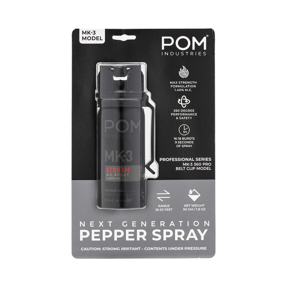 POM Pepper Spray MK3 Pro Model 2oz Black with 360PRO Bag-on-Valve Technology