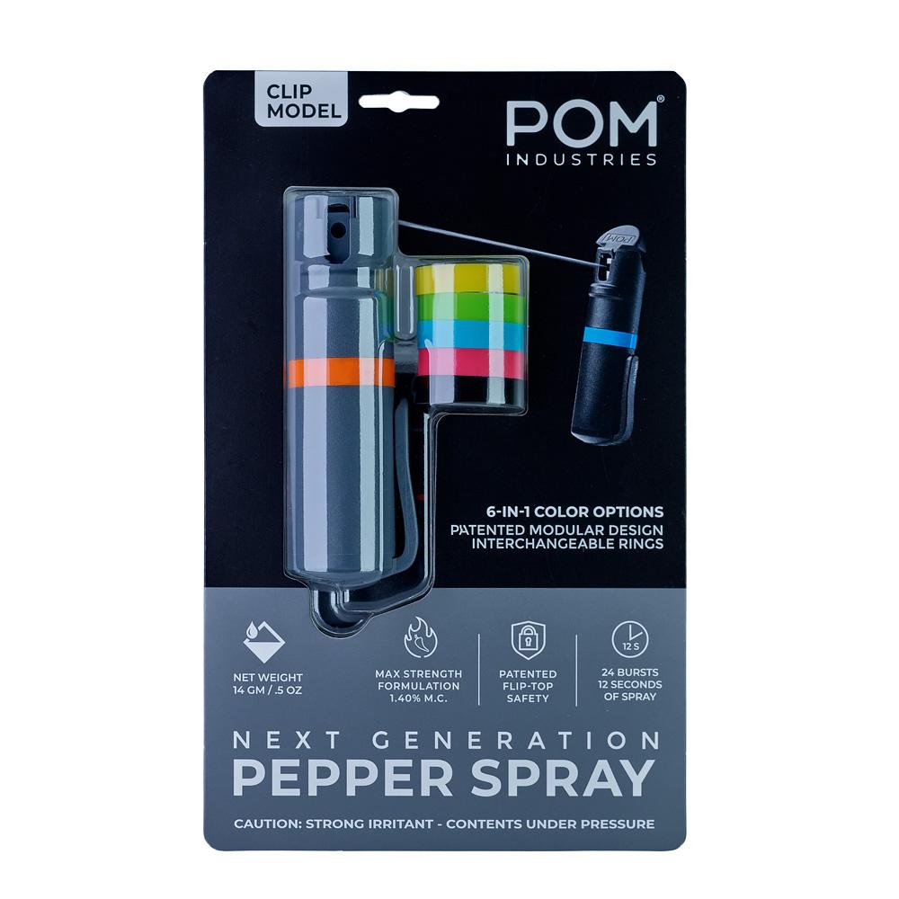 POM Compact Clip Pepper Spray Grey Flip-Top Design