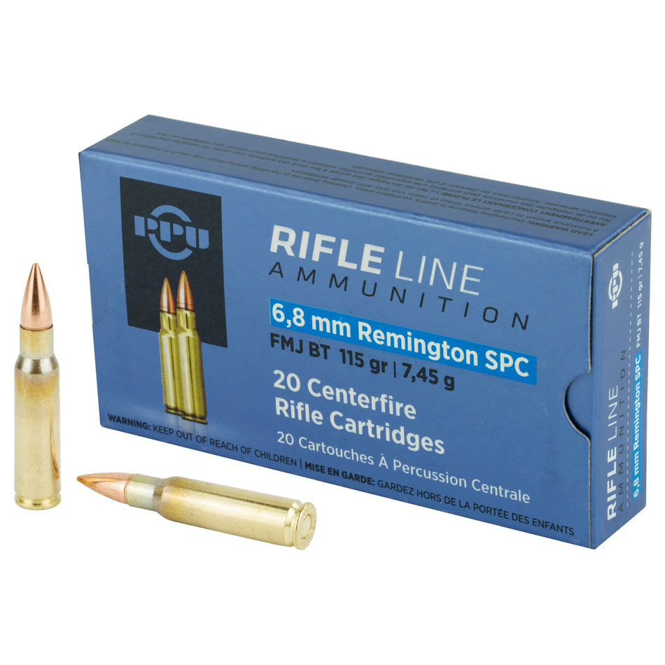 Prvi Partizan 6.8 Remington SPC Rifle 115 grain Full Metal Jacket Boat Tail ammunition