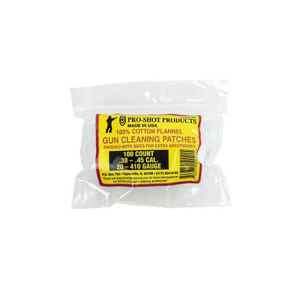 Pro-Shot 100-Count .38-.45 Cal 100% Cotton Cleaning Patches