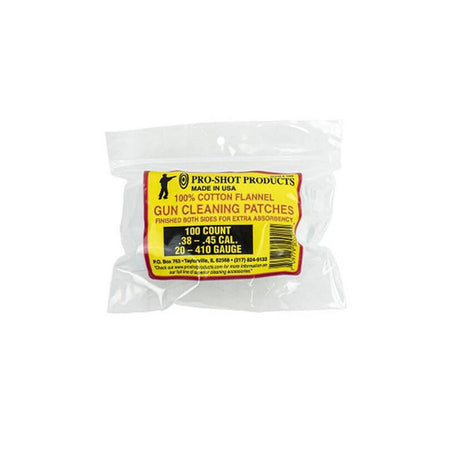 Pro-Shot 100-Count .38-.45 Cal 100% Cotton Cleaning Patches