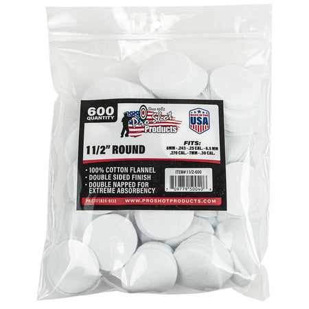 Pro-Shot 600 Count 1.5" Round 100% Cotton Bore Cleaning Patches