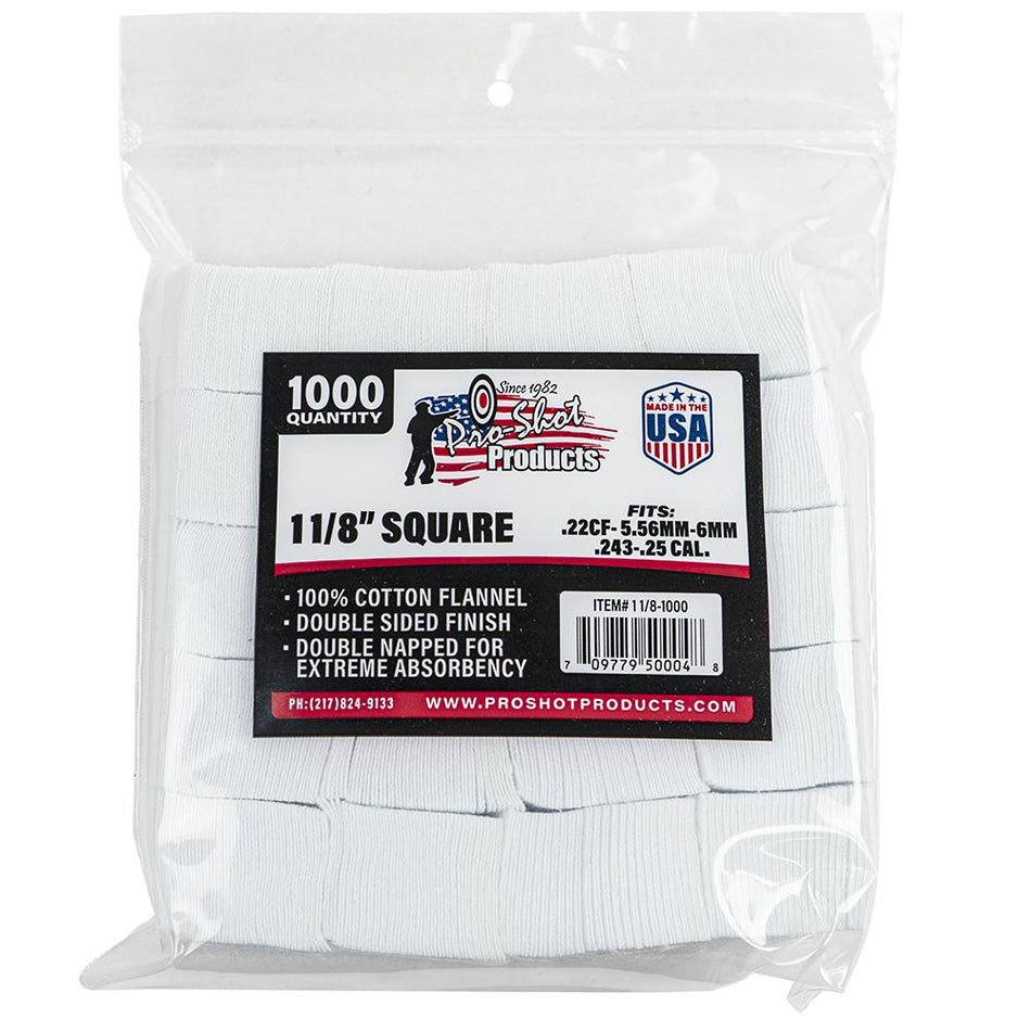 Pro-Shot 1000ct 1-1/8 Inch Square Cotton Patches .22-.270 Cal