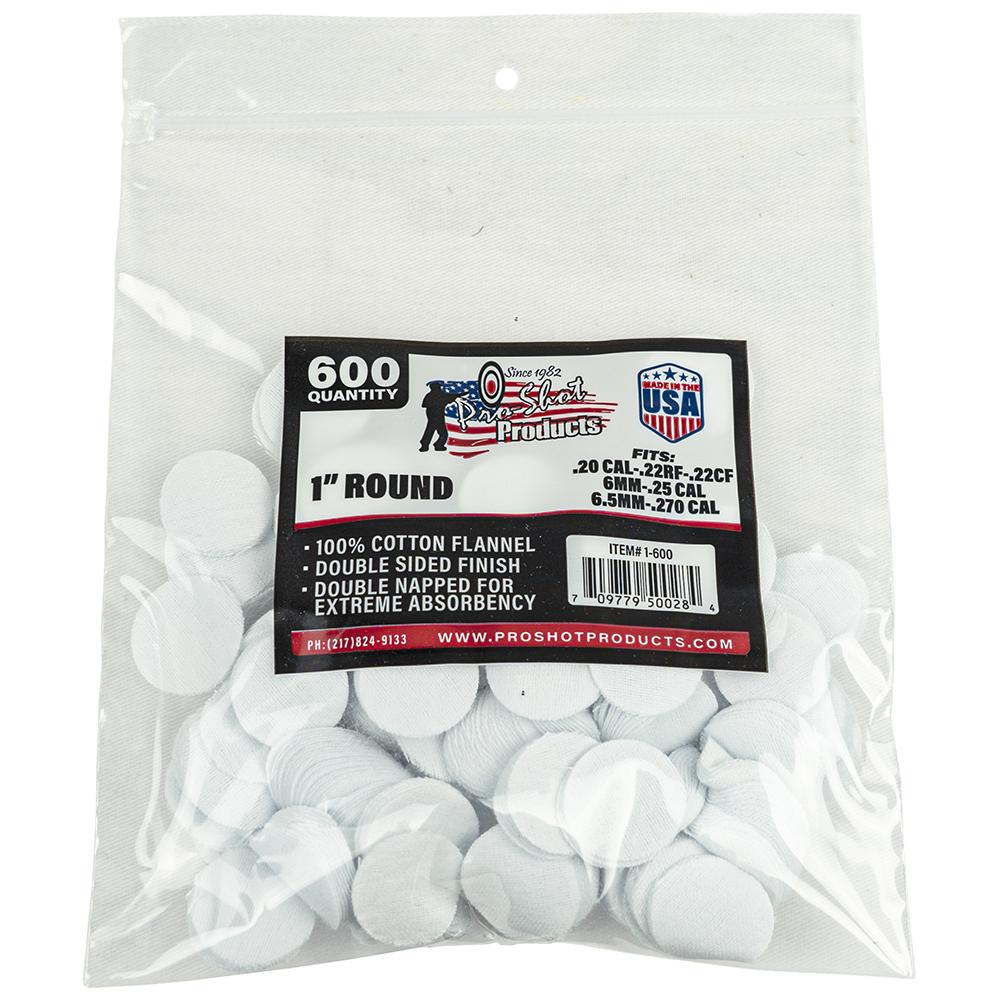 Pro-Shot 600-Pack 1 Inch Round Cotton Patches .22 to .270 Cal