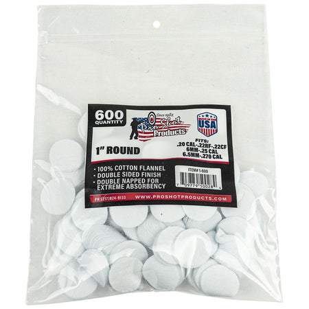 Pro-Shot 600-Pack 1 Inch Round Cotton Patches .22 to .270 Cal