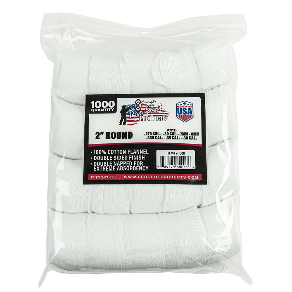 Pro-Shot 2" Round 100% Cotton Flannel Patches .270-.38 Cal 1000/pk